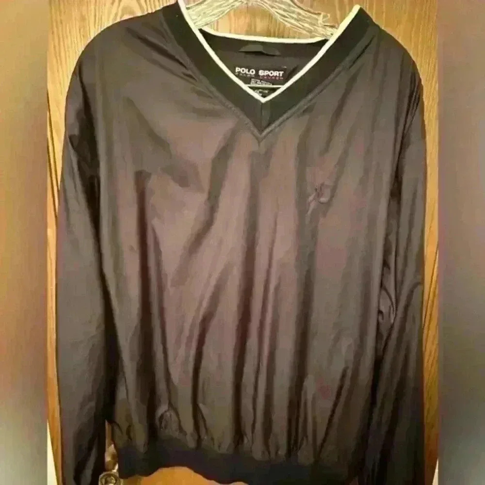 Vintage Polo Sport V Neck Warm up Shirt -‎ Navy Blue - Size L